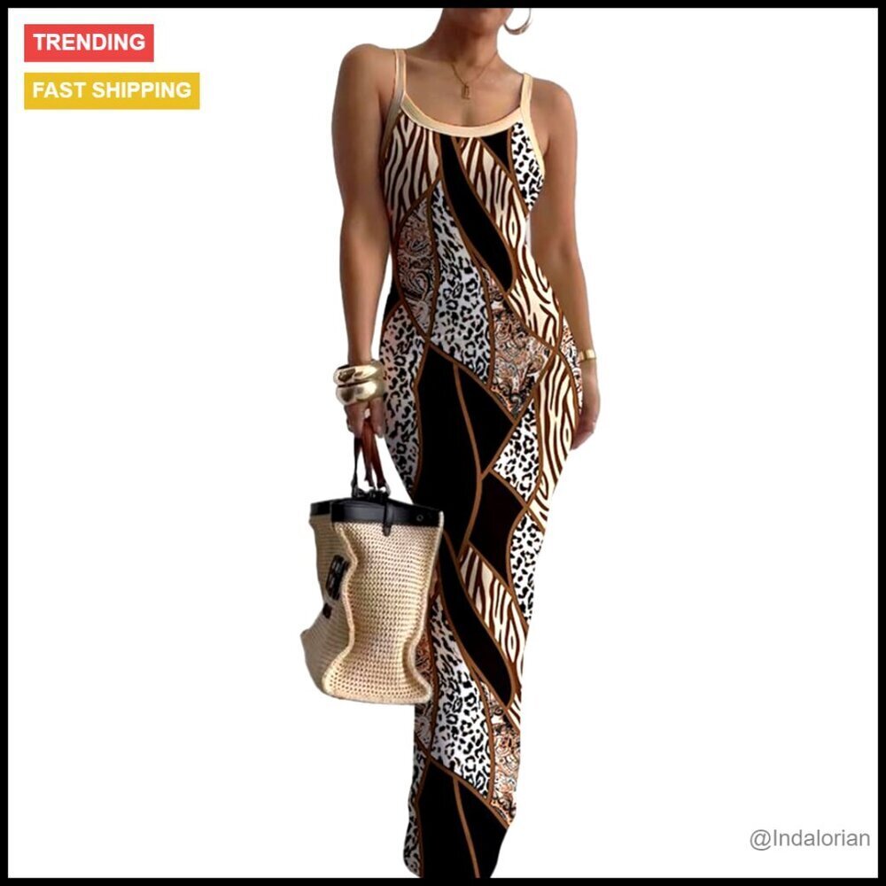 Sexy Bodycon Maxi Dress Slip Style Backless U-Neck Summer Casual